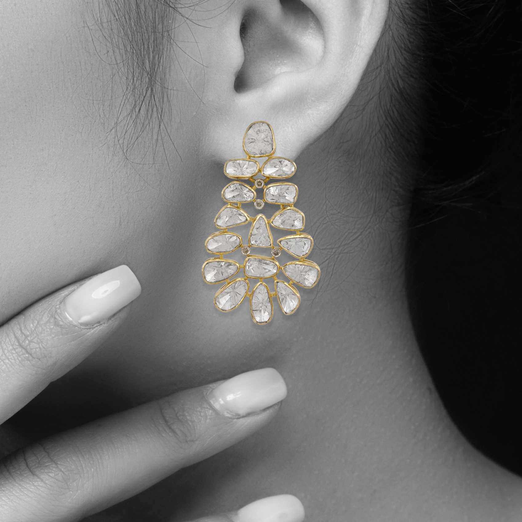 Unshaped Polki Cascading Cluster Earrings